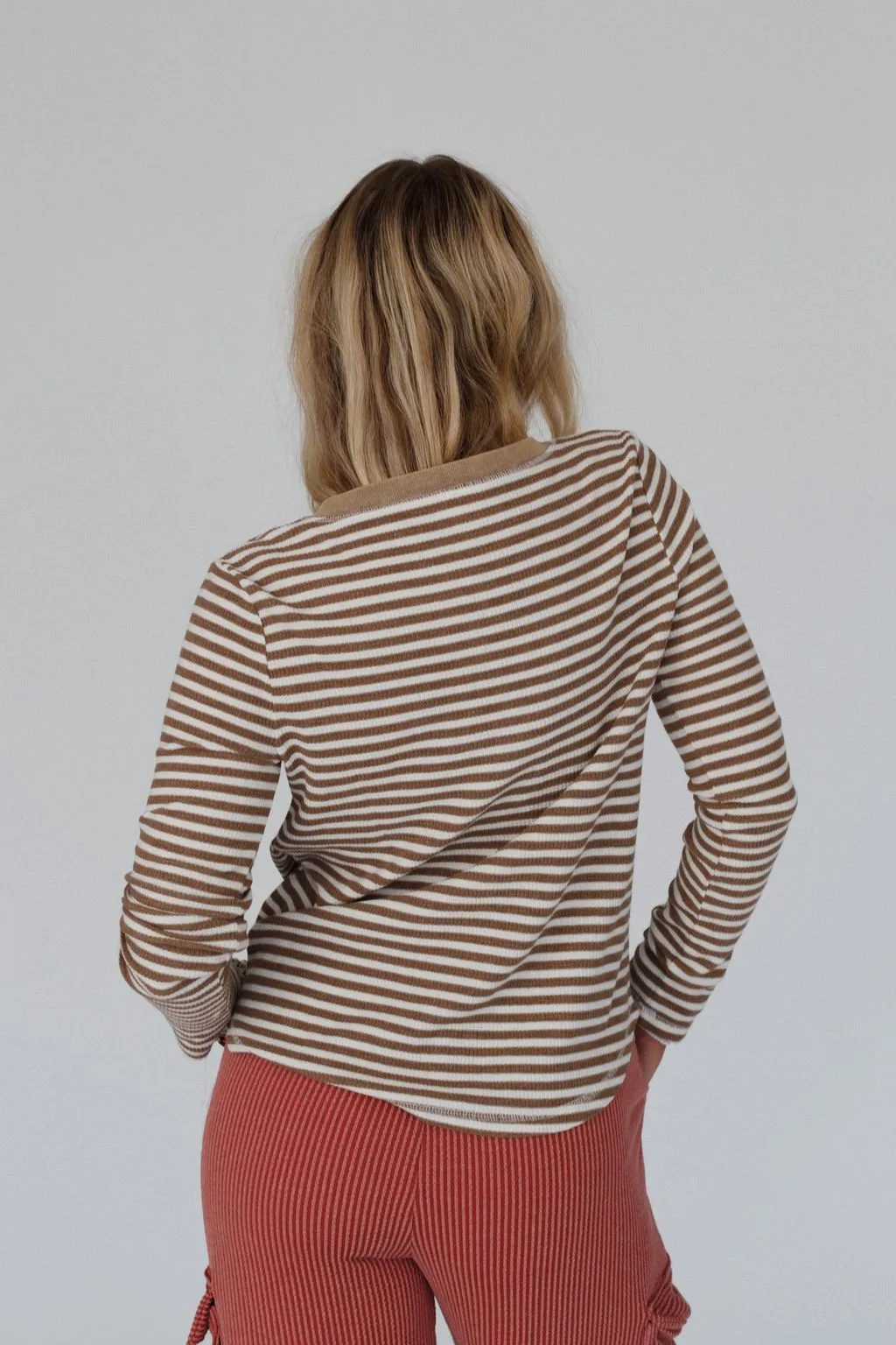 Cool Stripes Henley Top - Taupe