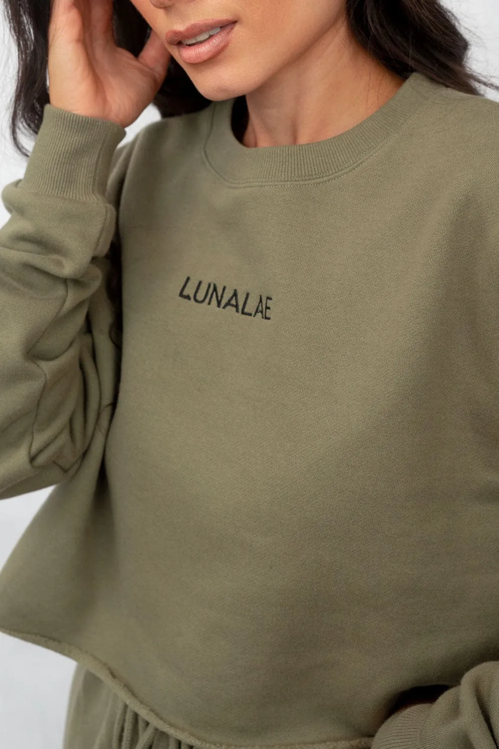 Crop Sweat Shirt - 100% Cotton Biodegradable Khaki