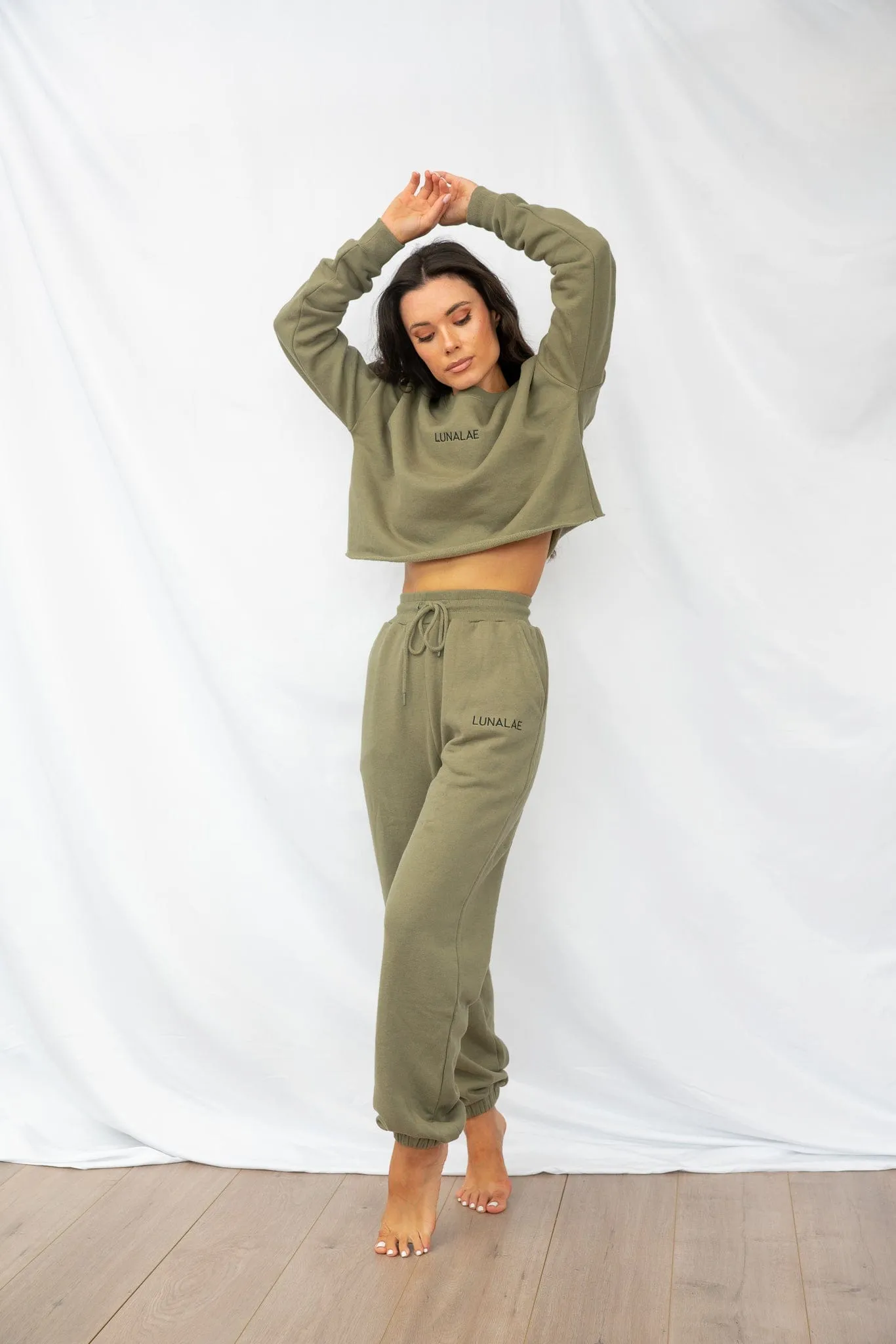 Crop Sweat Shirt - 100% Cotton Biodegradable Khaki