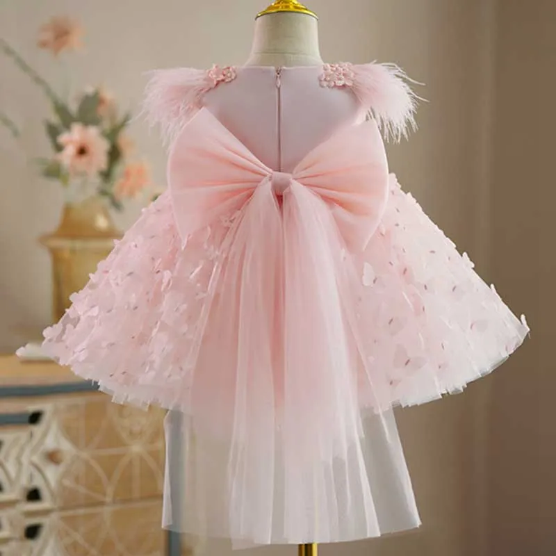 Cute Baby Birthday Party Tassel Sleeveless Dress Butterfly Flower Princess Dress