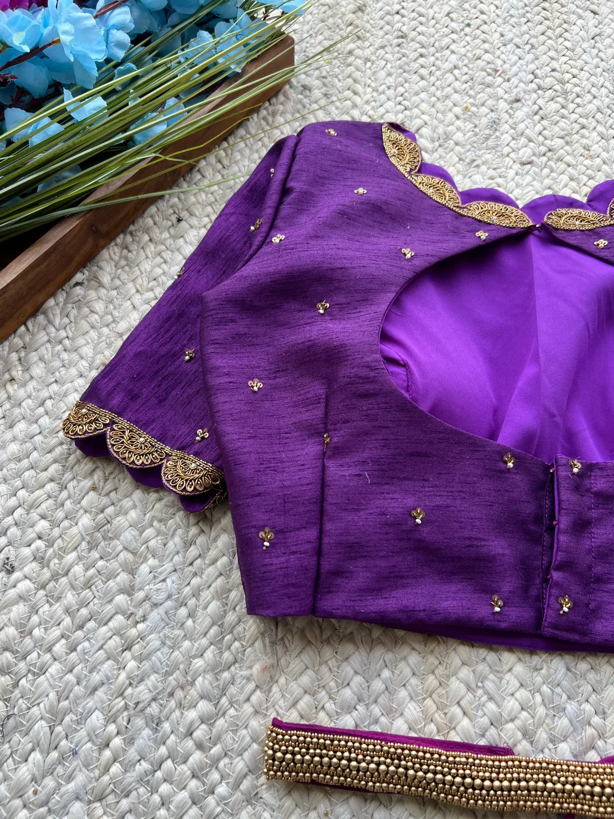 Deep purple embroidery silk hand worked blouse