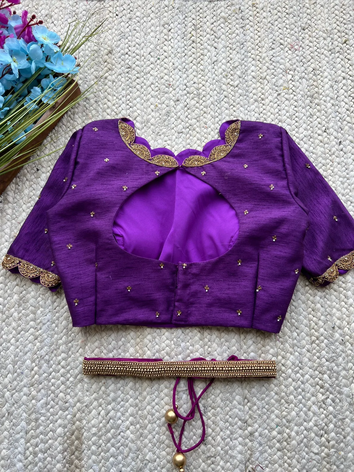 Deep purple embroidery silk hand worked blouse