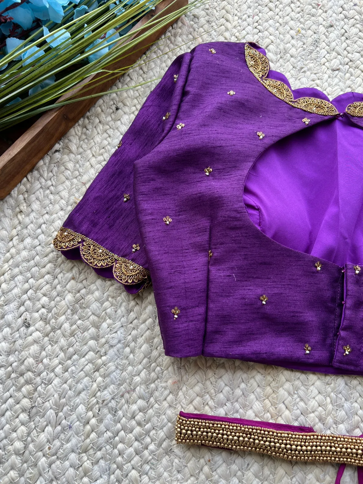 Deep purple embroidery silk hand worked blouse