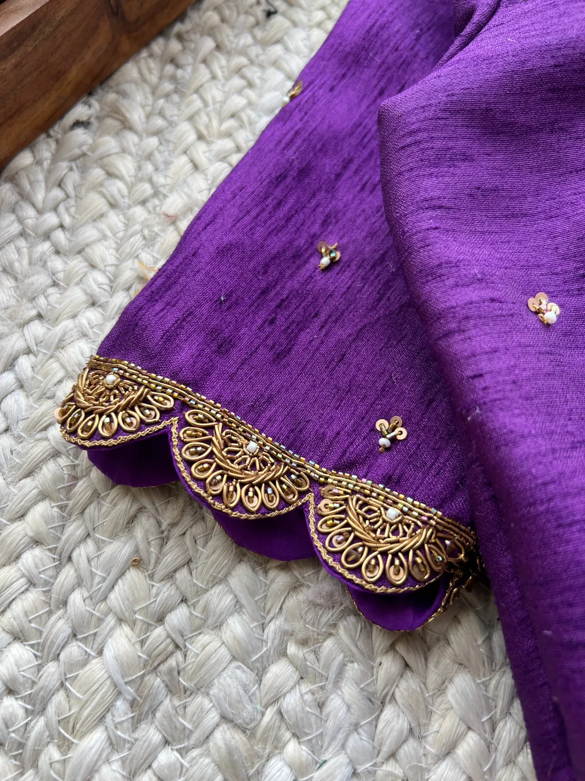 Deep purple embroidery silk hand worked blouse