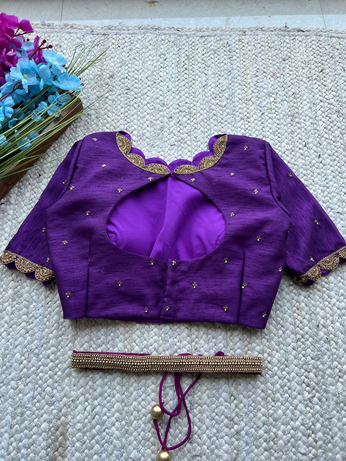 Deep purple embroidery silk hand worked blouse