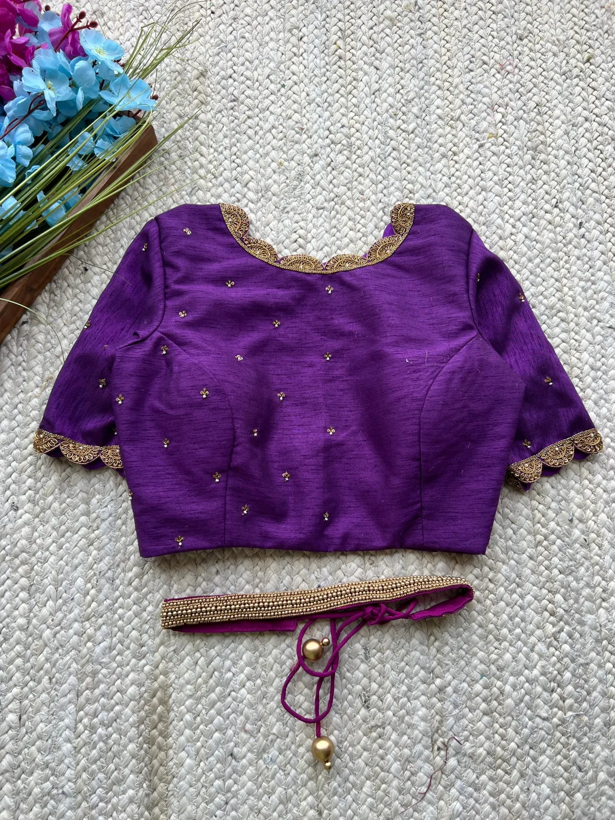 Deep purple embroidery silk hand worked blouse