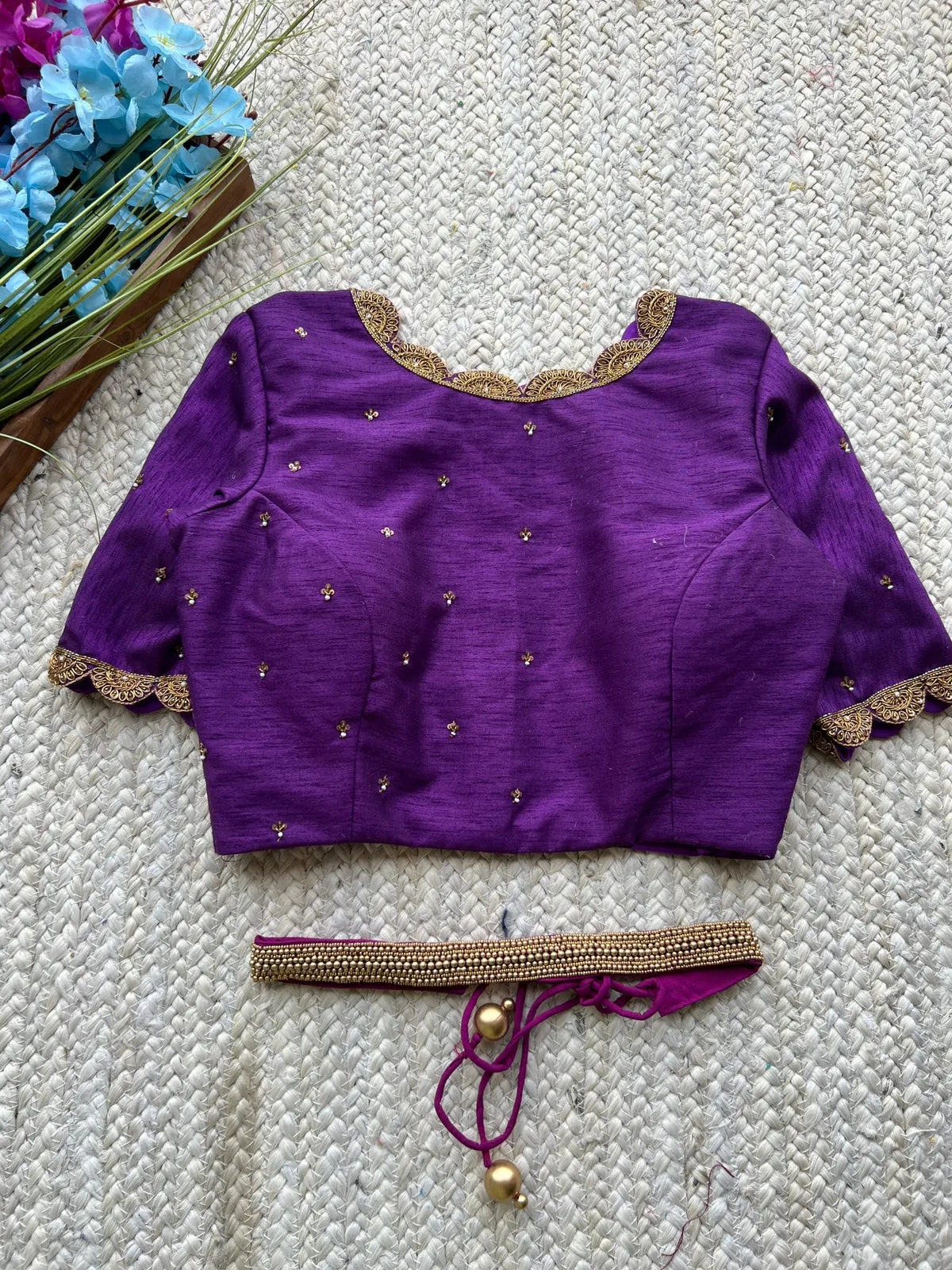 Deep purple embroidery silk hand worked blouse