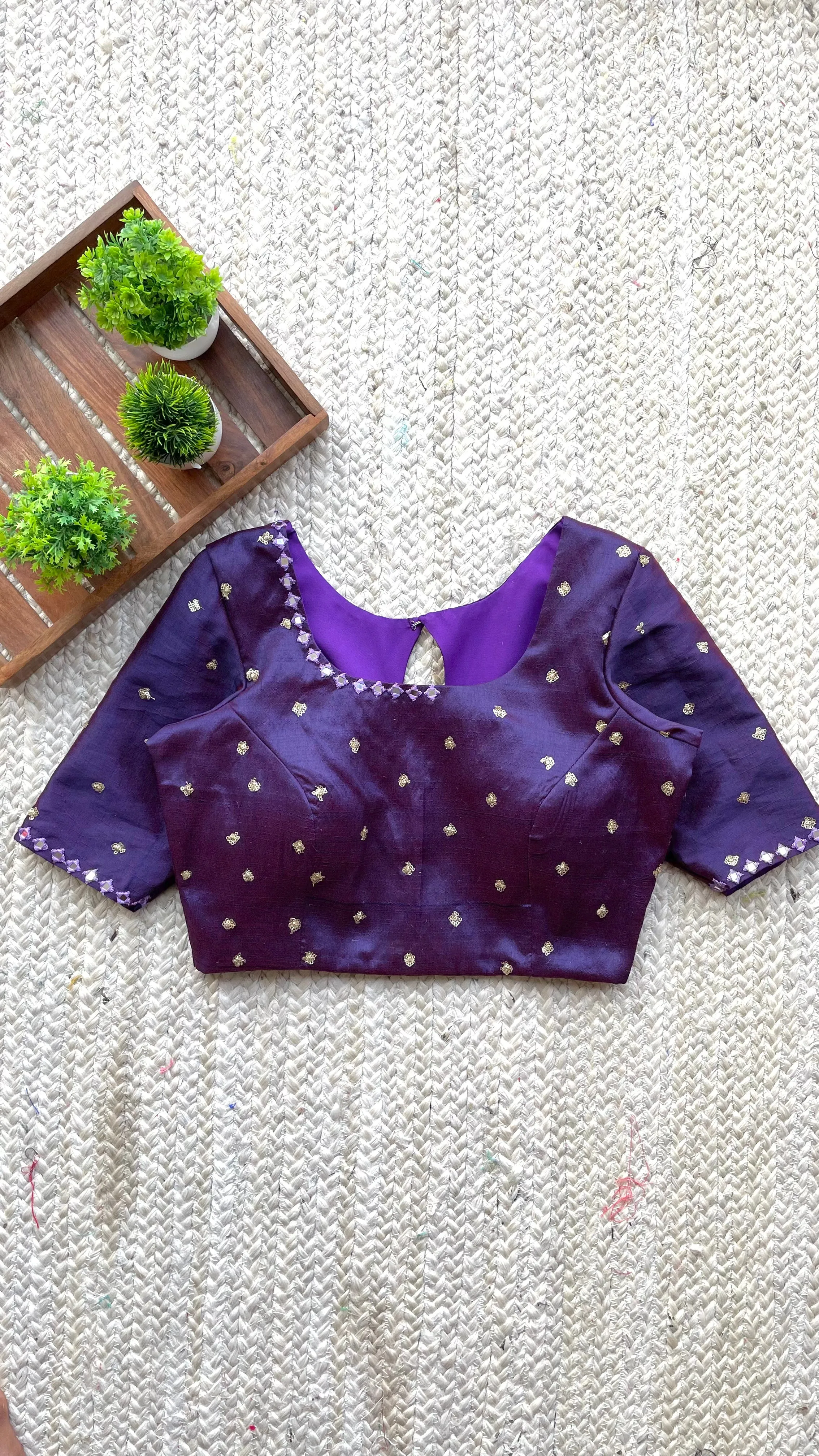 Deep purple silk hand made mirror worked blouse