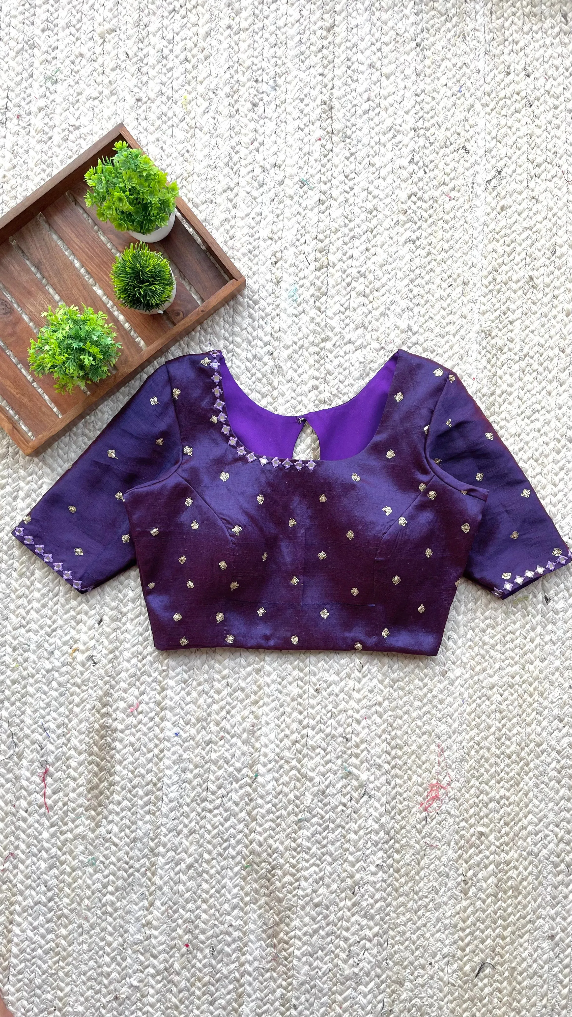 Deep purple silk hand made mirror worked blouse