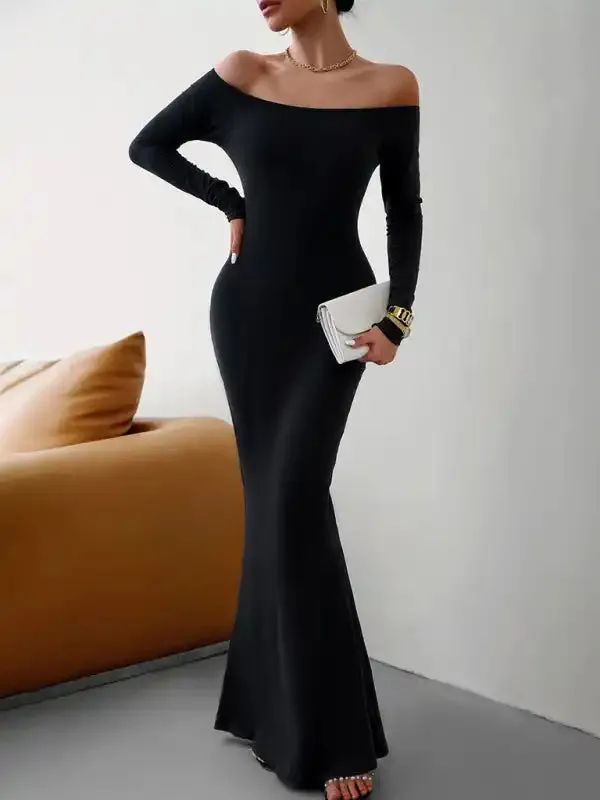 Fashion women’s new sexy and elegant slim one-shoulder dress