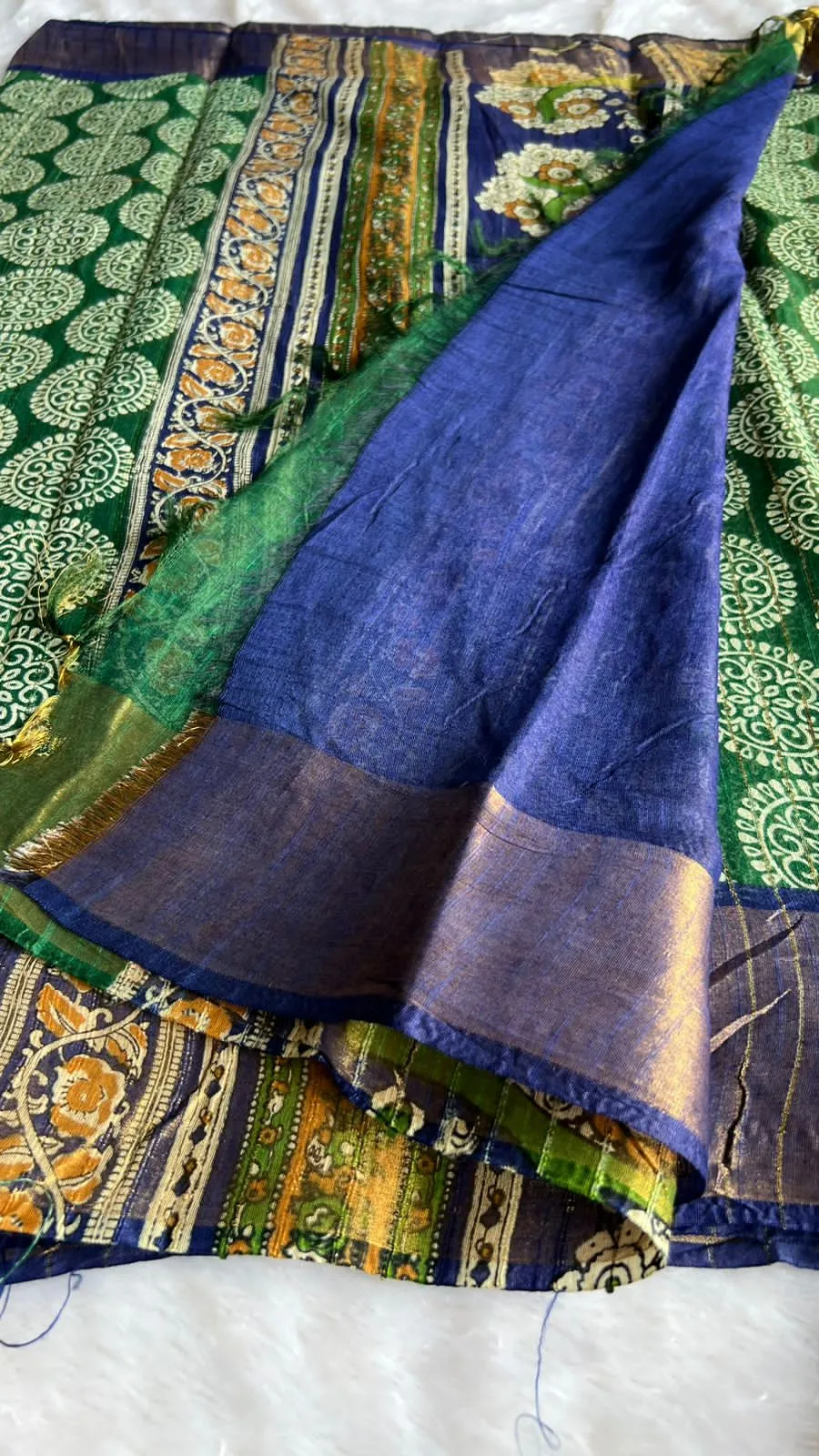 Green & blue silk cotton saree with blouse