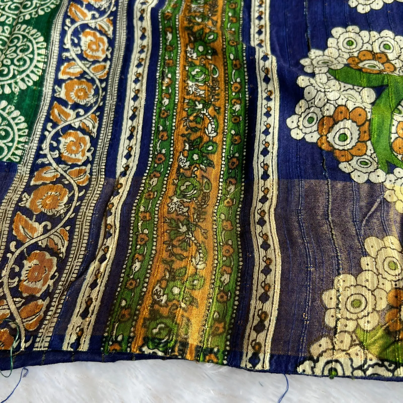 Green & blue silk cotton saree with blouse