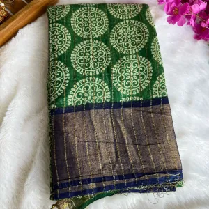 Green & blue silk cotton saree with blouse