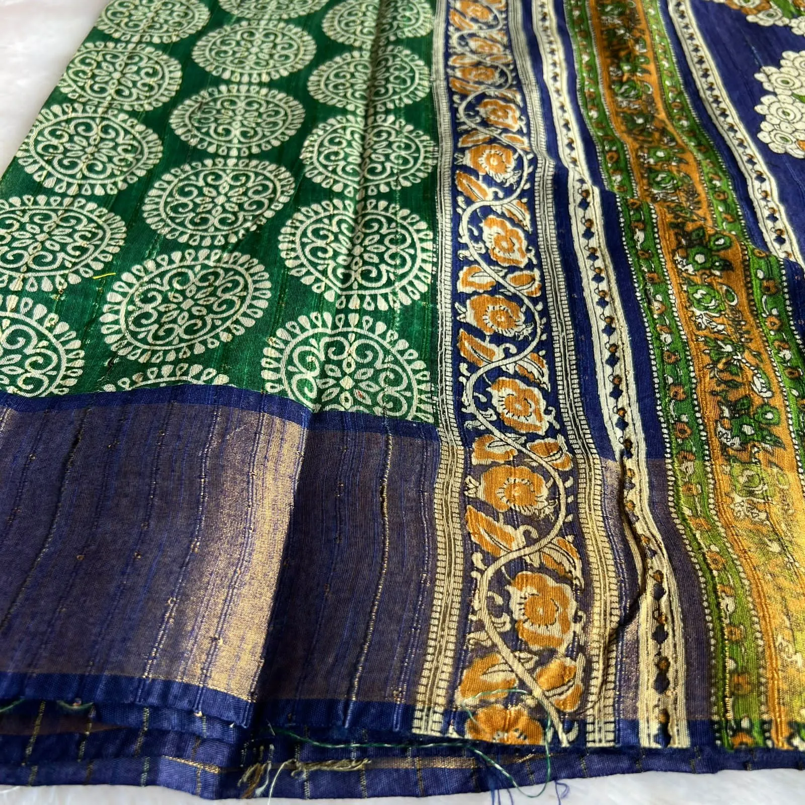 Green & blue silk cotton saree with blouse