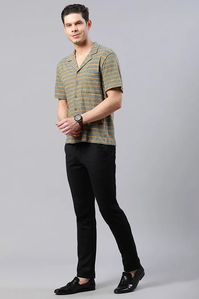 Green And Mustard Striped Casual T-Shirt