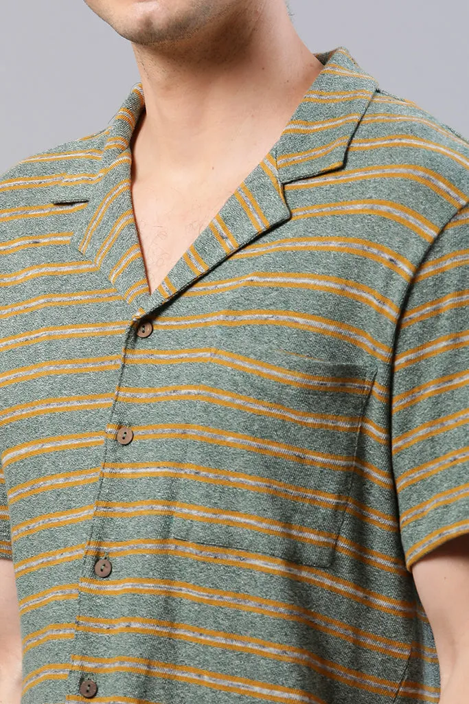 Green And Mustard Striped Casual T-Shirt