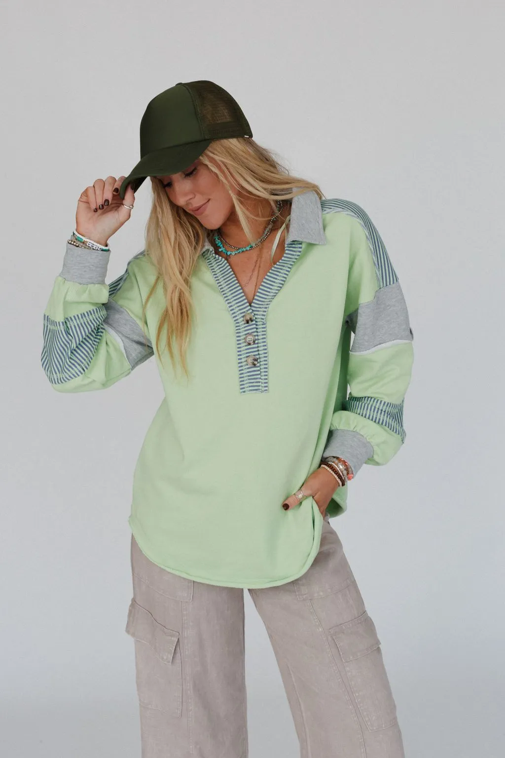 Harmony Haze Henley Top - Mint