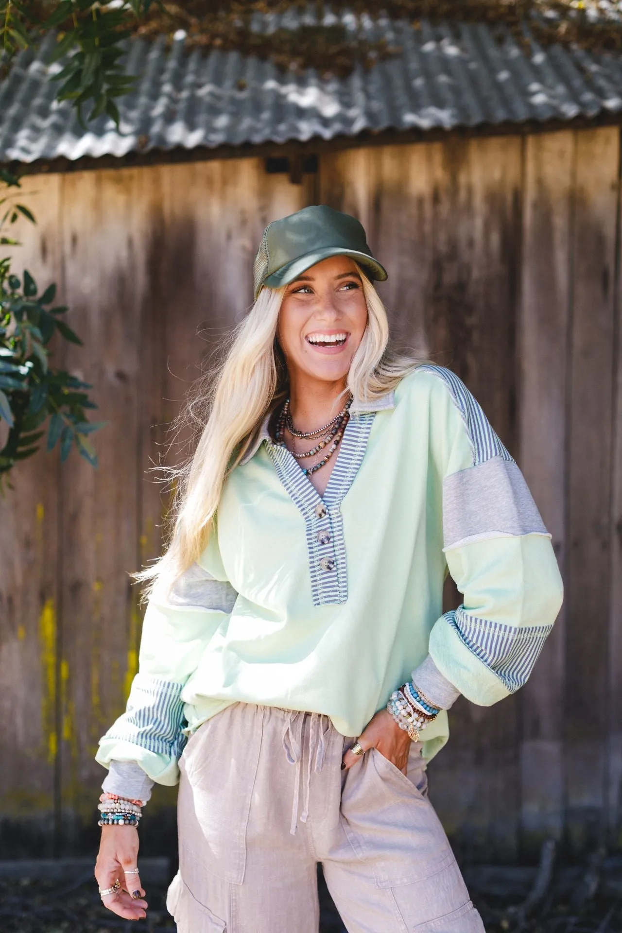 Harmony Haze Henley Top - Mint