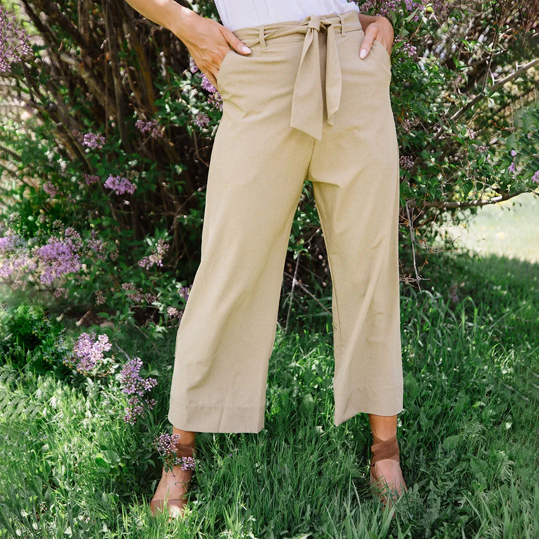 Heather Khaki Bow Belt Pants