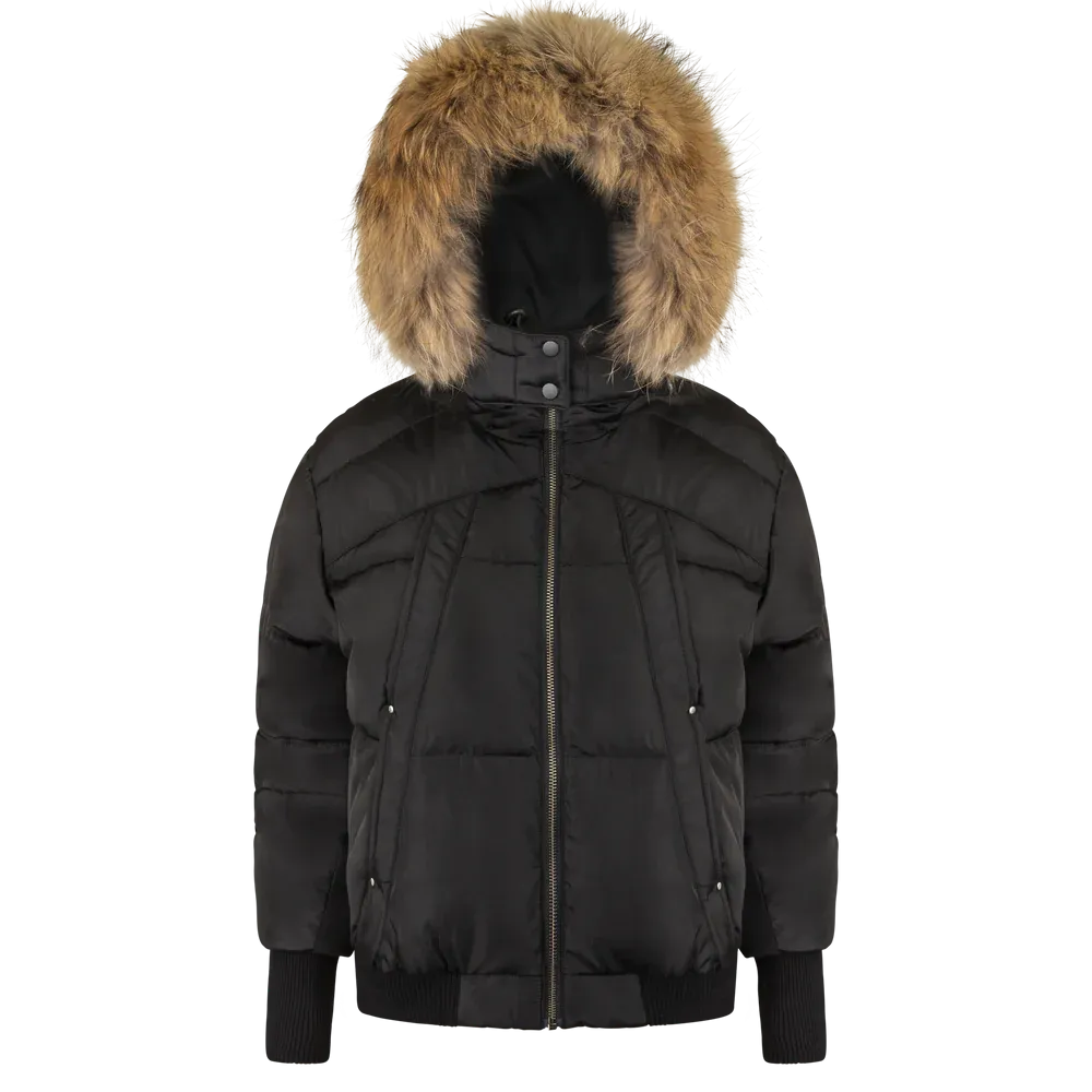 Highline Black Teen Bomber with Fur