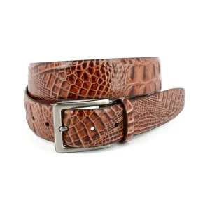 Hornback Crocodile Embossed Calfskin Belt in Cognac by Torino Leather Co.