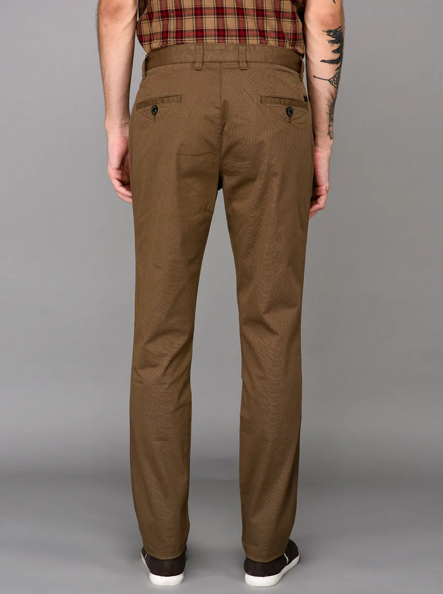 JadeBlue Brown Self Textured Slim Fit Chinos