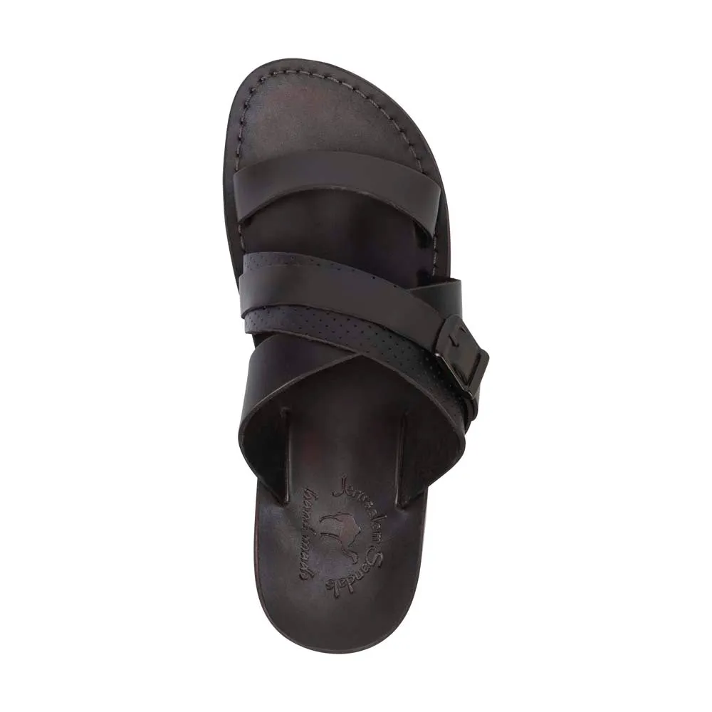 Jason - Leather Wide Strap Sandal | Brown