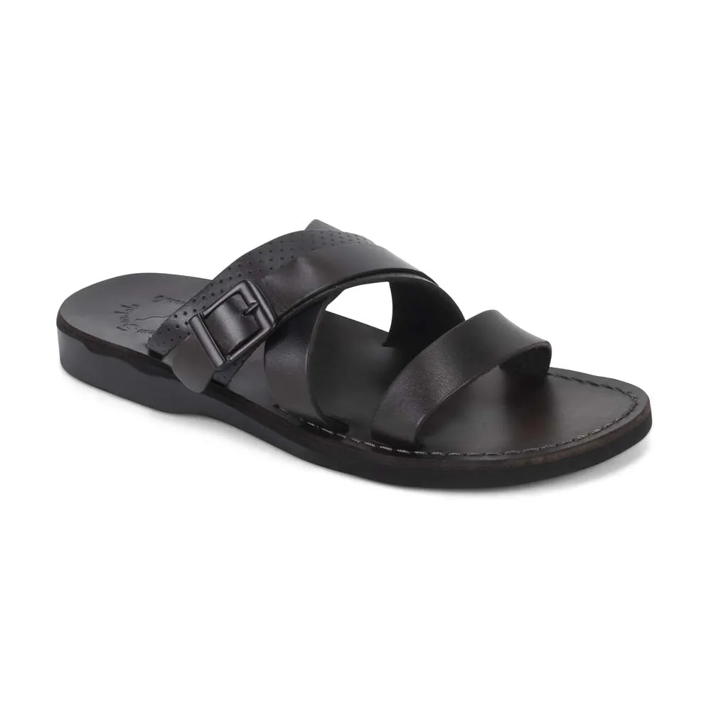 Jason - Leather Wide Strap Sandal | Brown