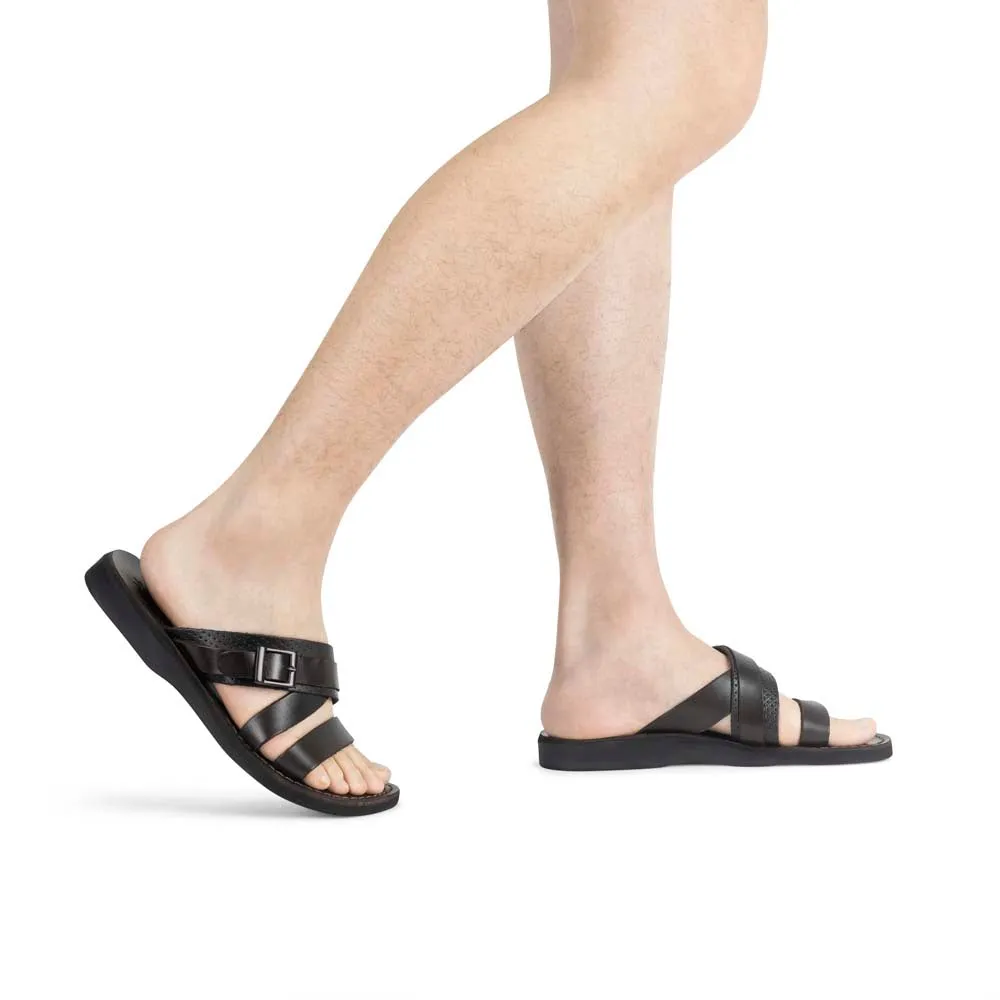 Jason - Leather Wide Strap Sandal | Brown