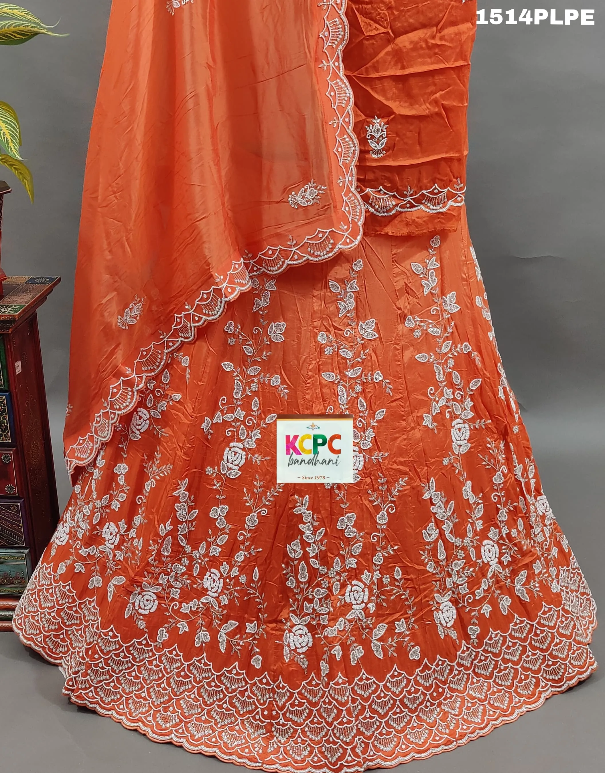 KcPc New Beautiful Designer Pure Upada Silk with white Cutdana Beads work Lehenga ,MAD