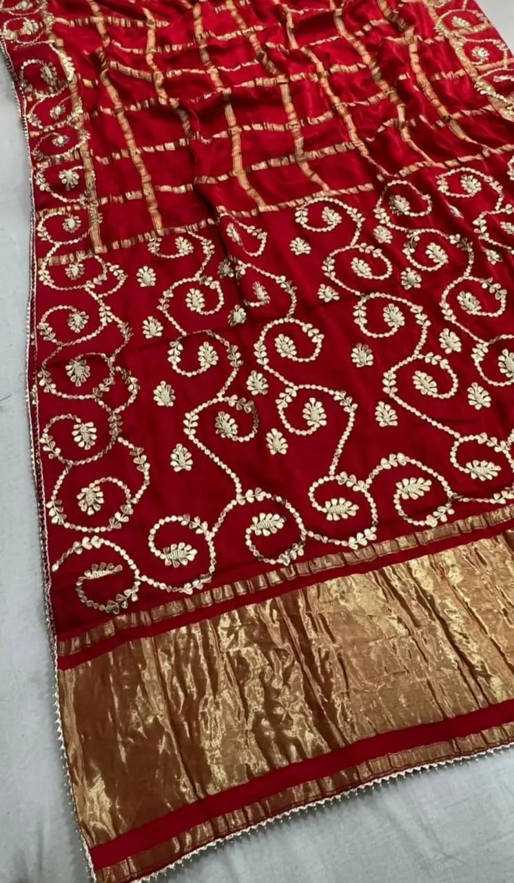 KcPc Pure Gajji Silk Gotapatti Work Saree,AMT Red