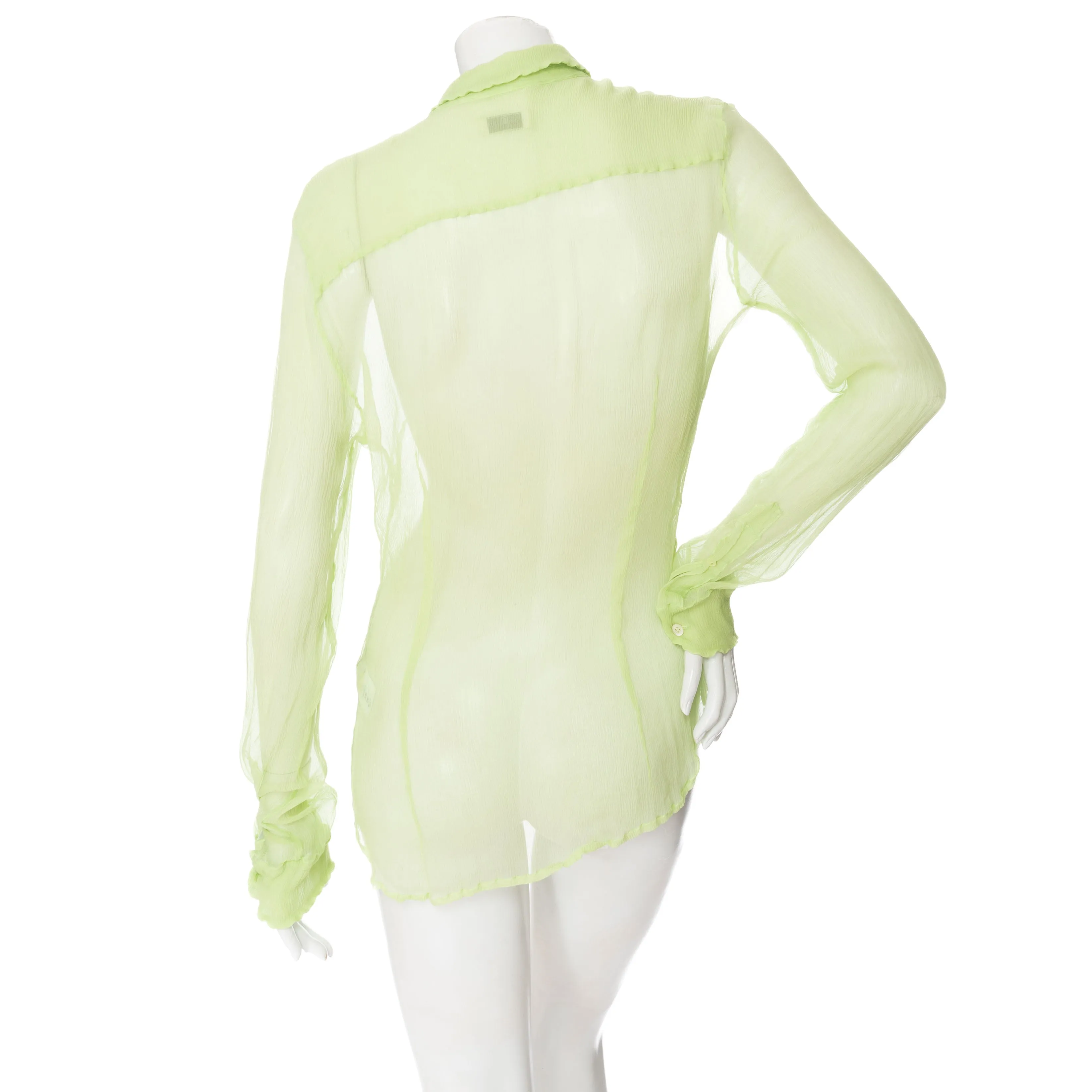 Light Green Silk Semi Sheer Button Down Top