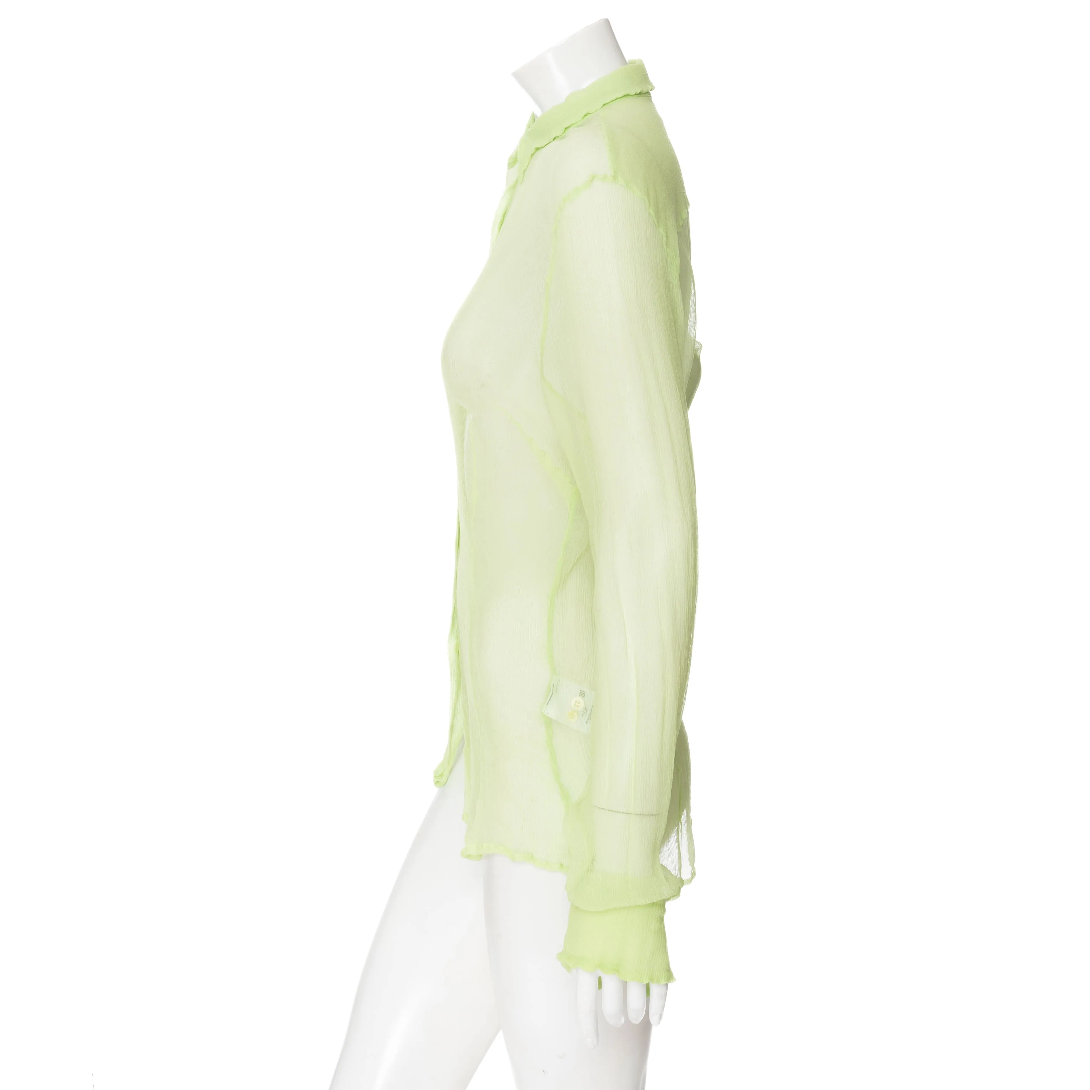 Light Green Silk Semi Sheer Button Down Top