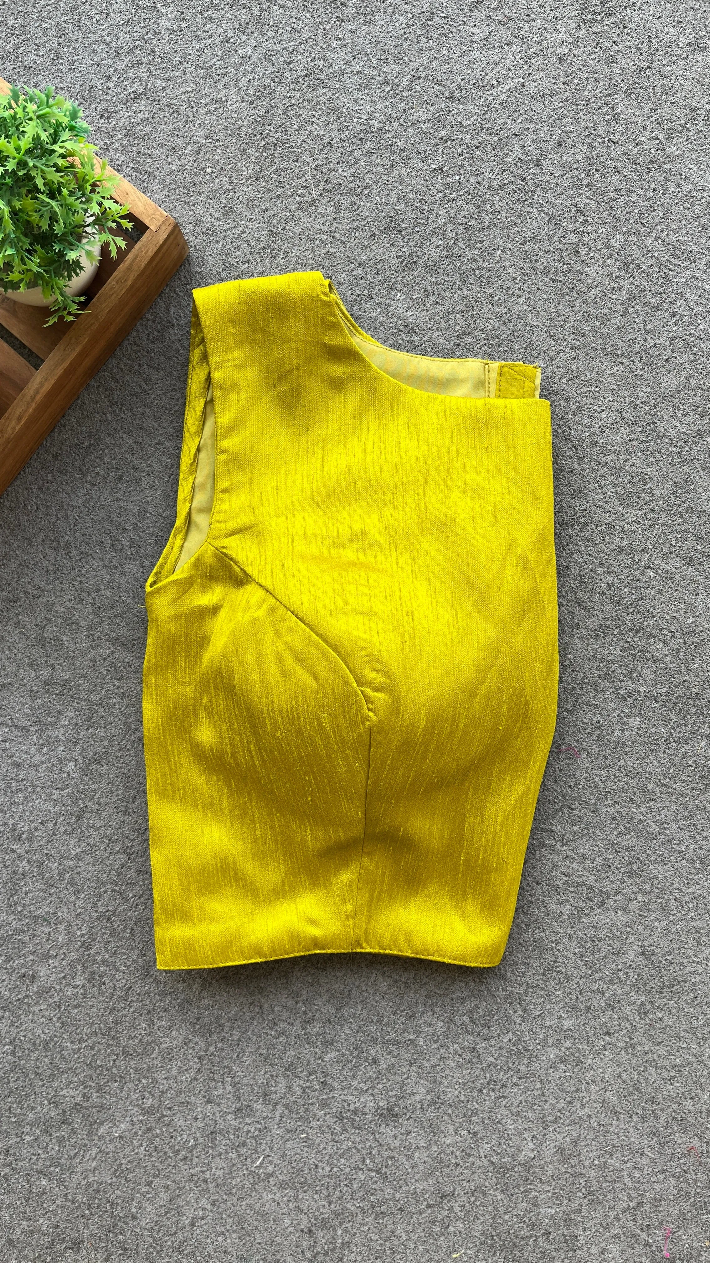 Lime Yellow silk sleeveless blouse