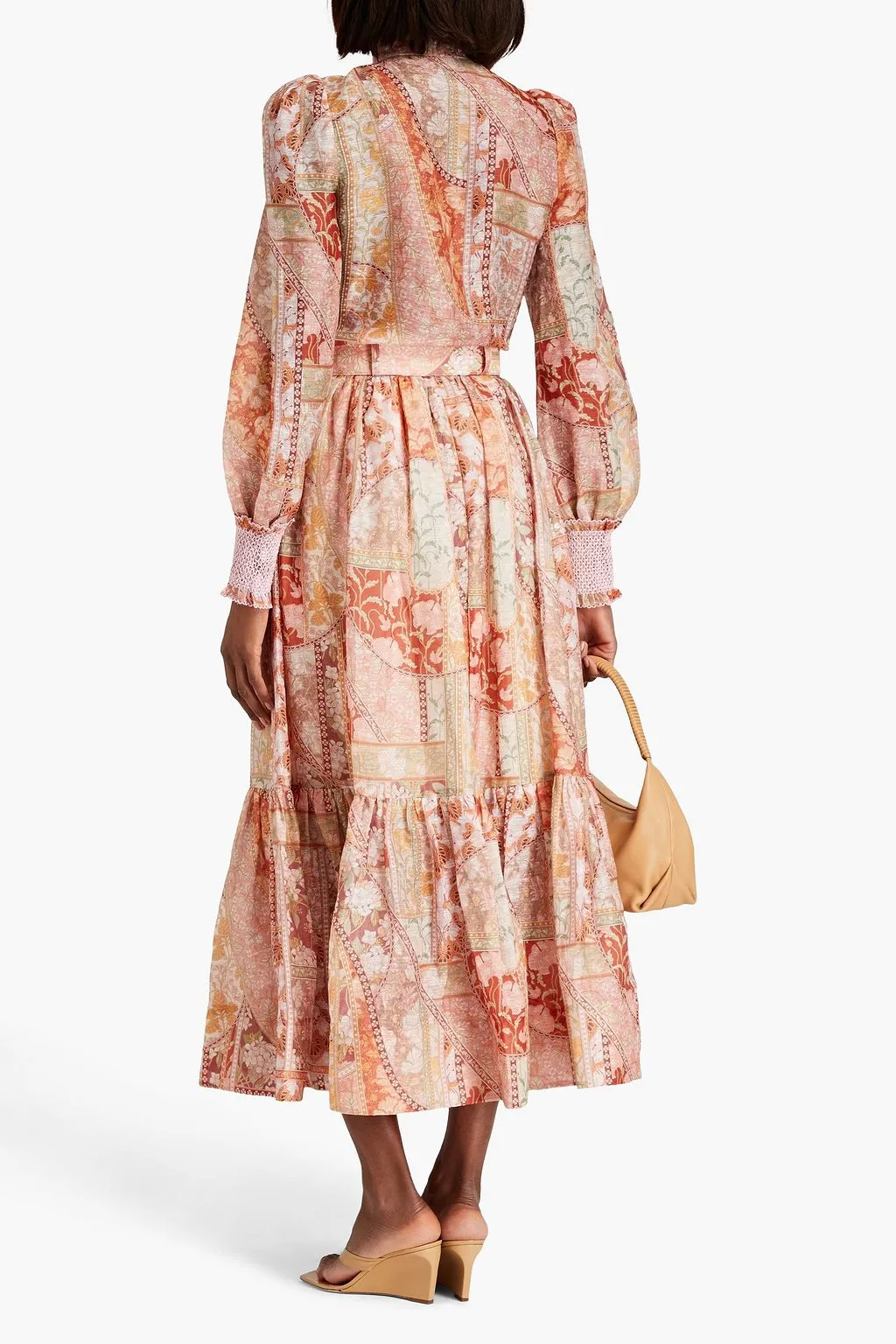 Linen and organza blouse with ruffles and floral print ZIMMERMANN, peach