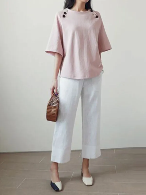 Linen Chic Plus Size Loose Casual Split-Side Ninth Pants