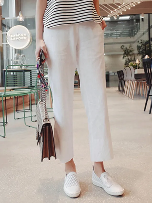 Linen Chic Plus Size Loose Casual Split-Side Ninth Pants