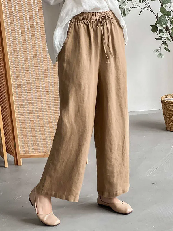 Loose Wide Leg Drawstring Solid Color Casual Pants Bottoms