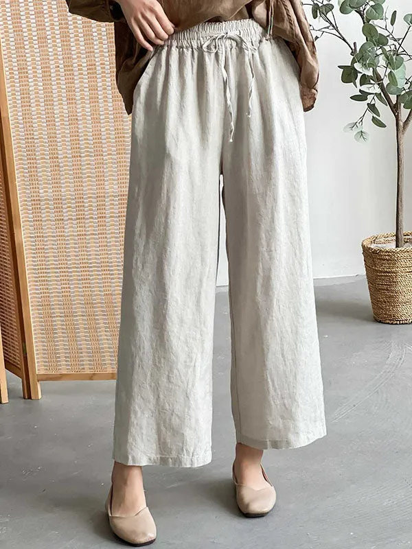 Loose Wide Leg Drawstring Solid Color Casual Pants Bottoms