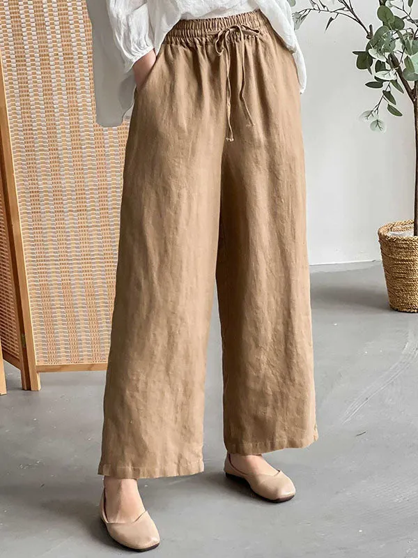 Loose Wide Leg Drawstring Solid Color Casual Pants Bottoms