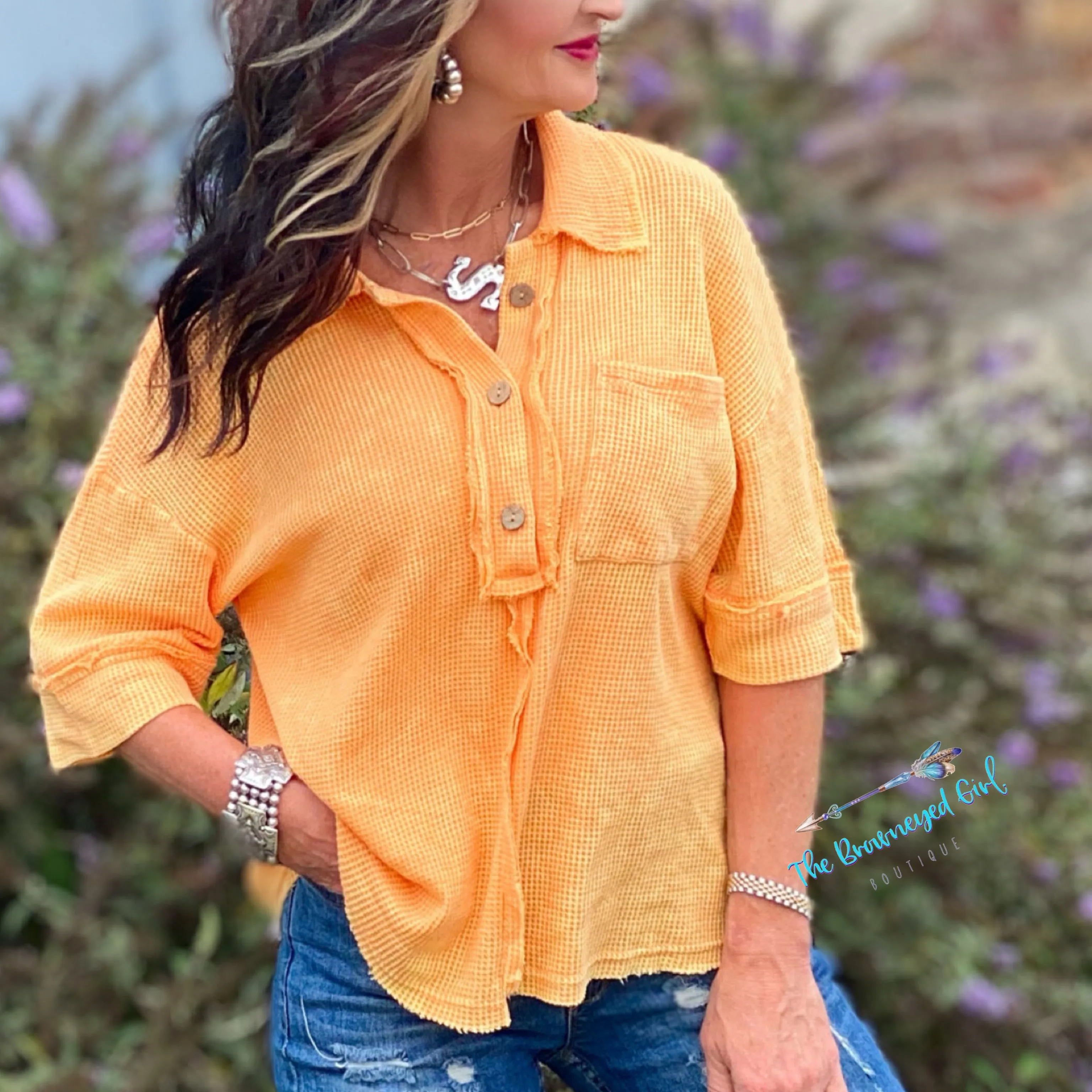 Mandy Don't Hold Back Apricot Mineral Washed Henley