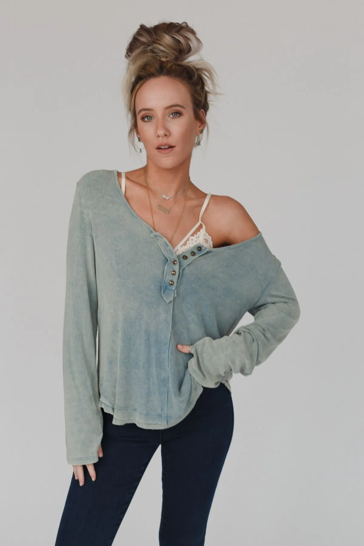 Mazy Ribbed Top - Blue