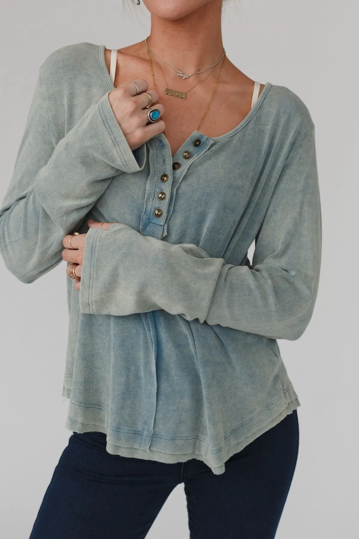 Mazy Ribbed Top - Blue