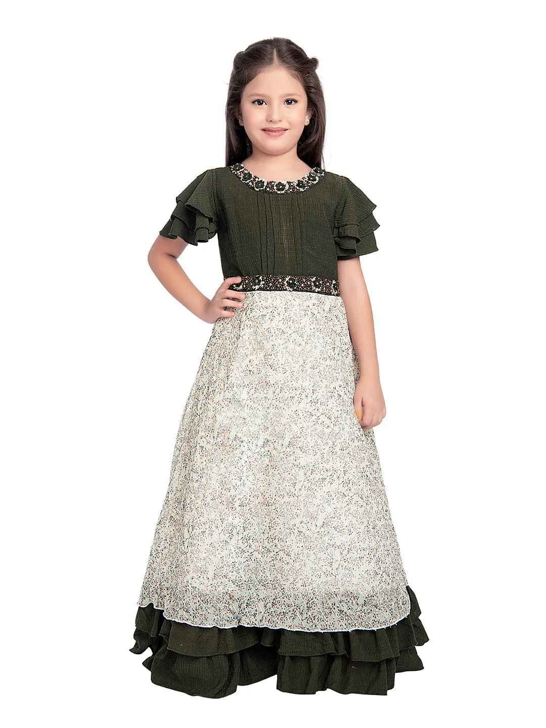 Mehendi Green Coloured Gown For Girls