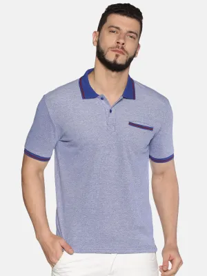 Men Blue White Red Tipping Collar Birds Eye Pique Polo Collared Neck Half Sleeve Regular Fit Casual T-Shirt with Pocket