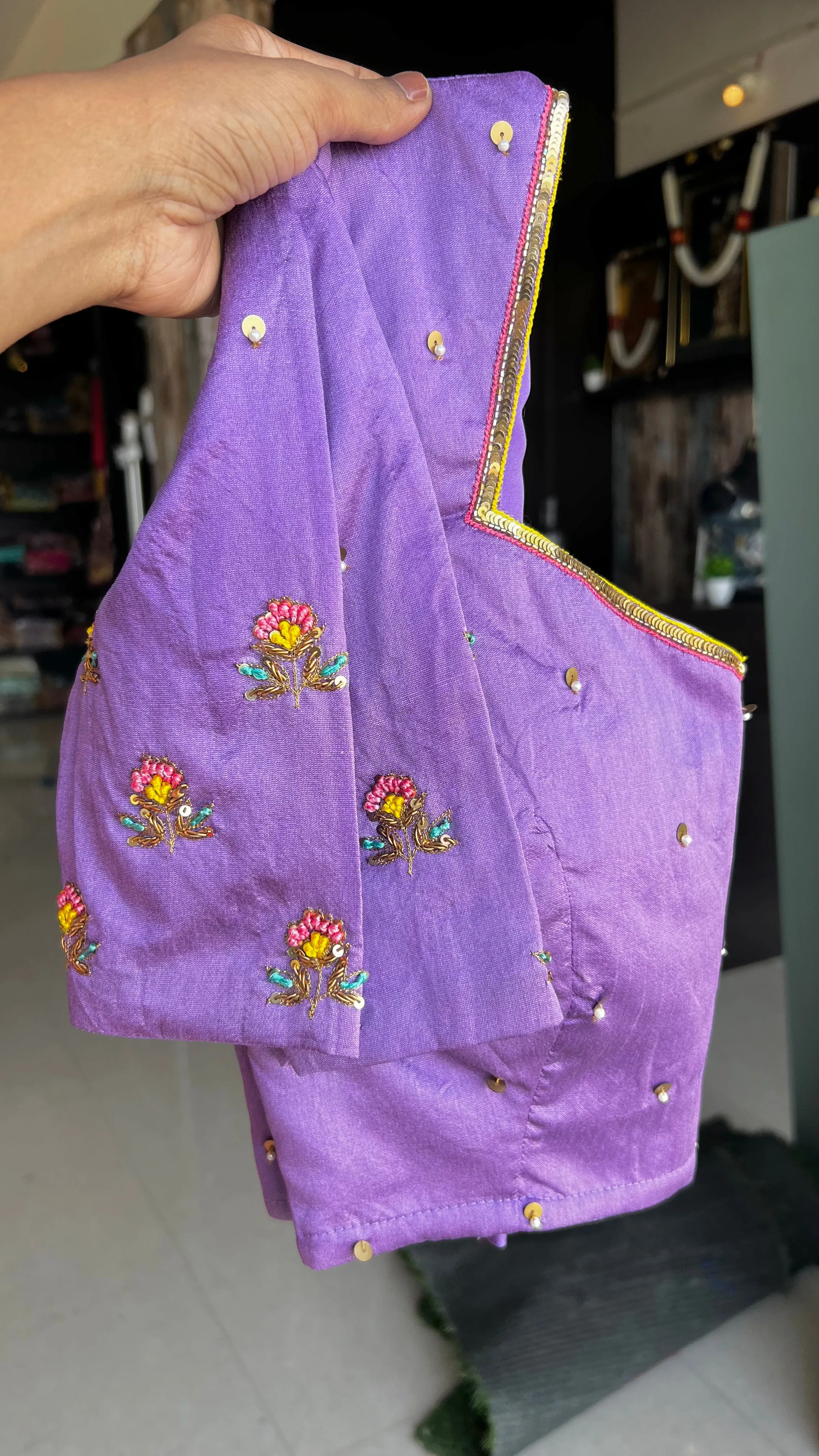 Multicolur chiffon saree with hand worked blouse