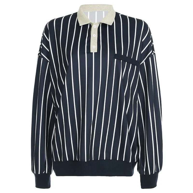 Oversized Striped Polo Sweatshirt