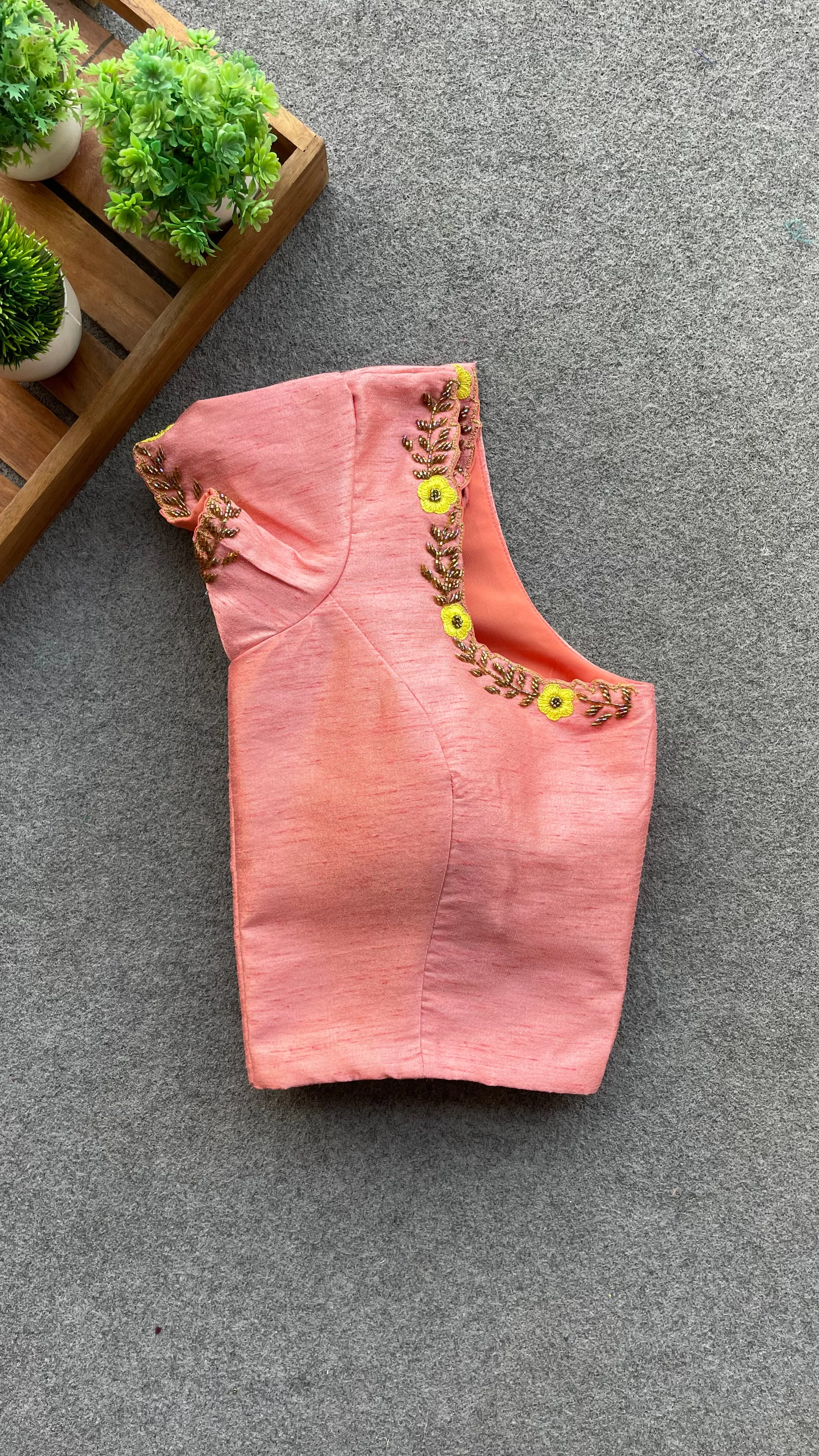 Peach silk hand worked blouse