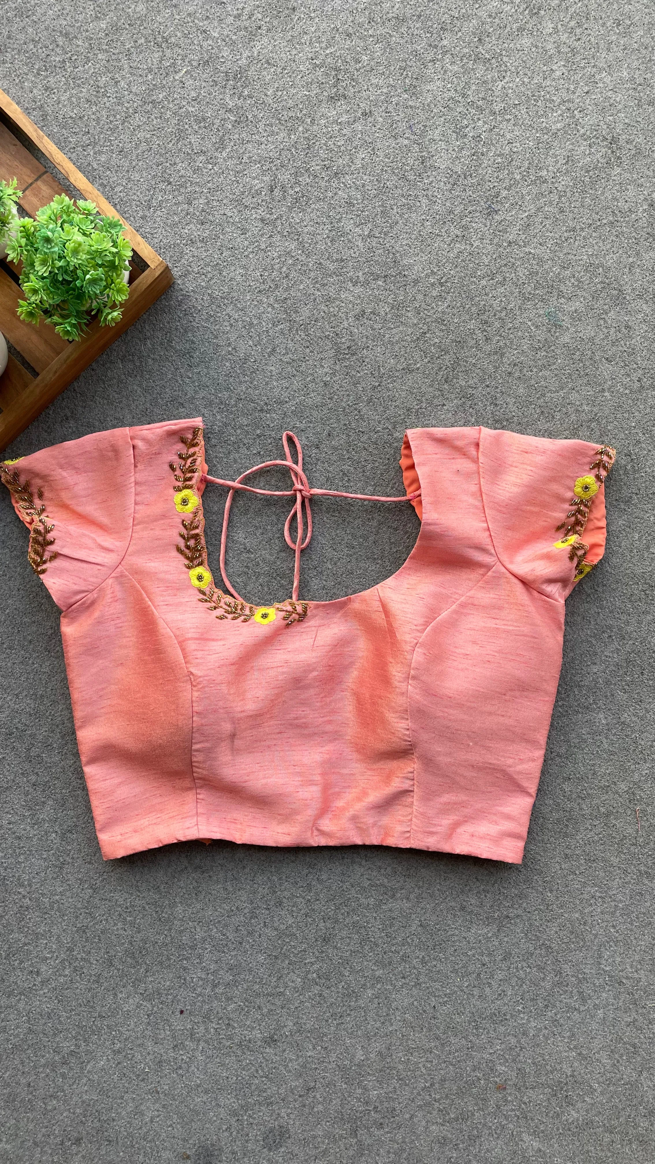 Peach silk hand worked blouse