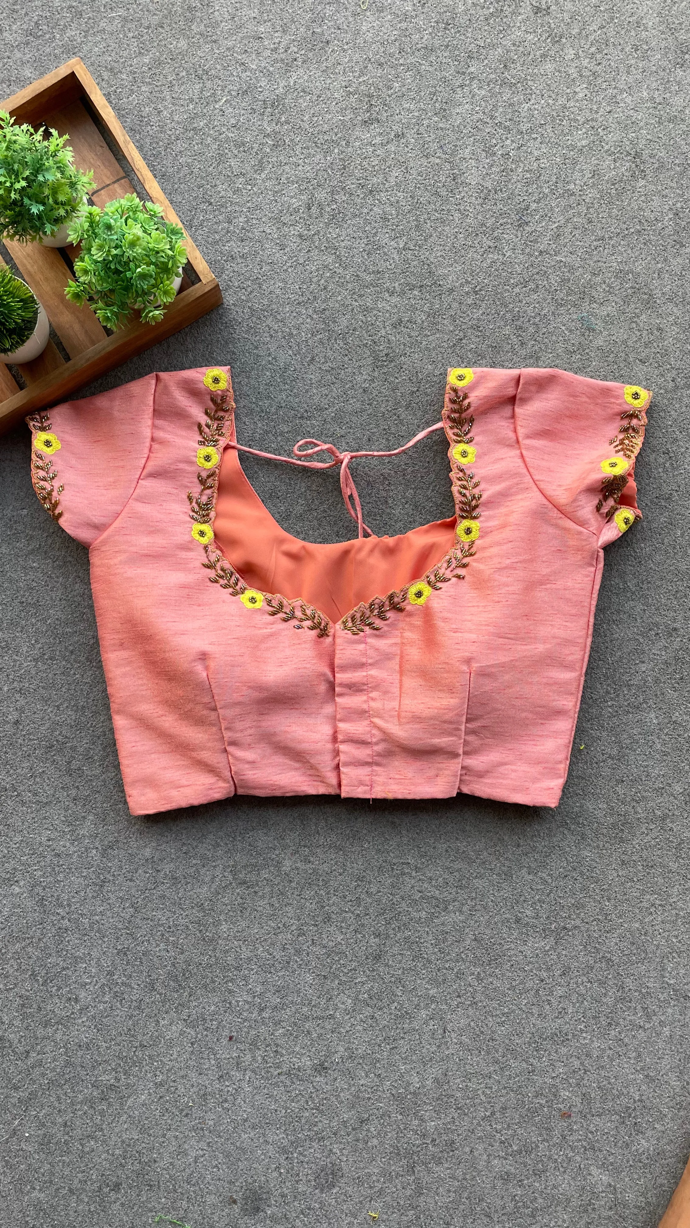 Peach silk hand worked blouse